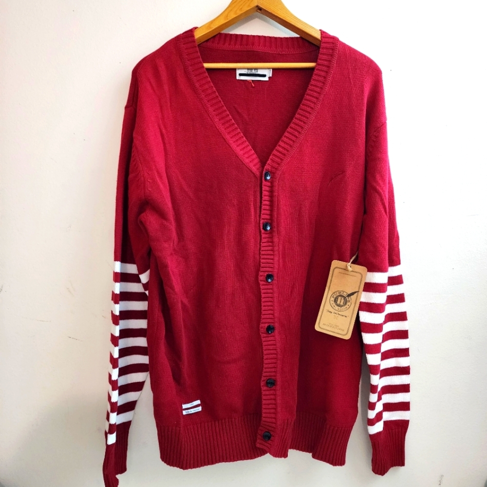 Publish The Lorenz Cardigan Sweater Red White Men's XXL V-Neck Cotton Classic